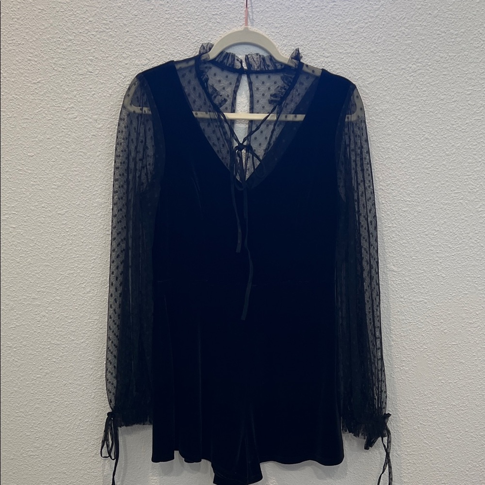 Elegant Black Sheer Sleeve Women's Romper